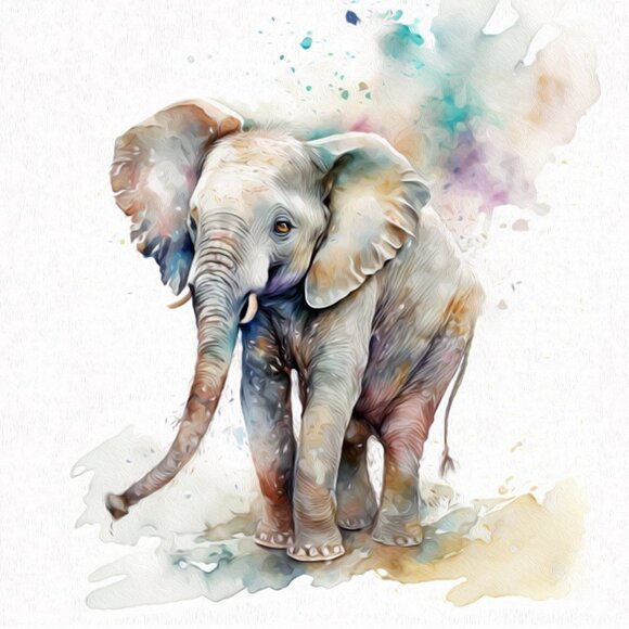 4x6 Horizontal Friendly Elephant Watercolor Fantasy Oil Painting Wall Art‎ Print - Picture 4 of 5